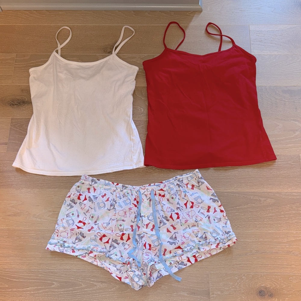 Victoria's Secret Red and White Camisole Set with Patterned Shorts